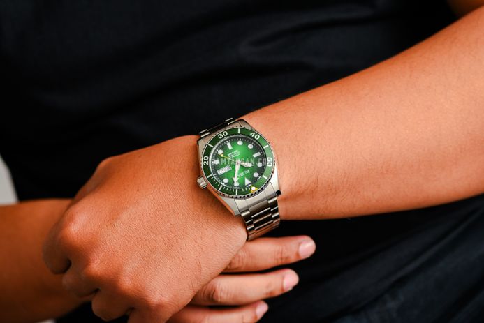 Alba Mechanical AL4437X1 Automatic Men Green Black Gradation Patterned Dial Stainless Steel Strap