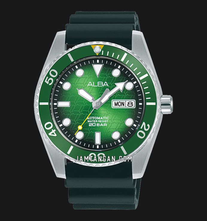 Alba Mechanical AL4441X1 Automatic Men Green Black Gradation Patterned Dial Black Silicone Strap