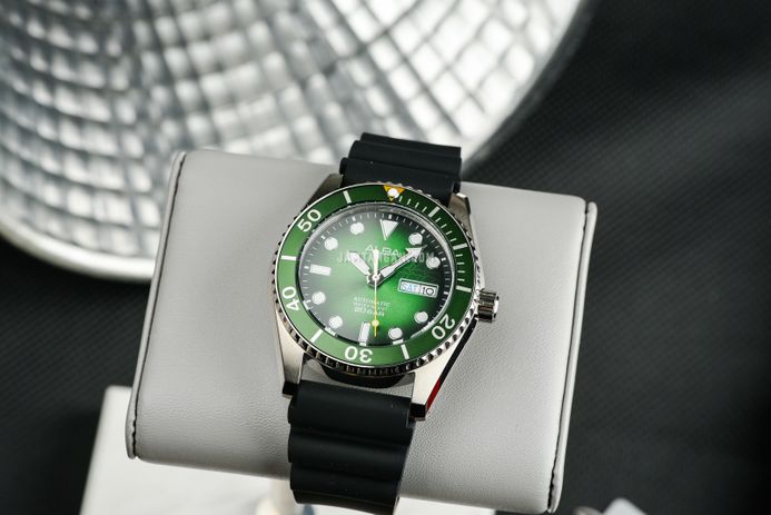 Alba Mechanical AL4441X1 Automatic Men Green Black Gradation Patterned Dial Black Silicone Strap