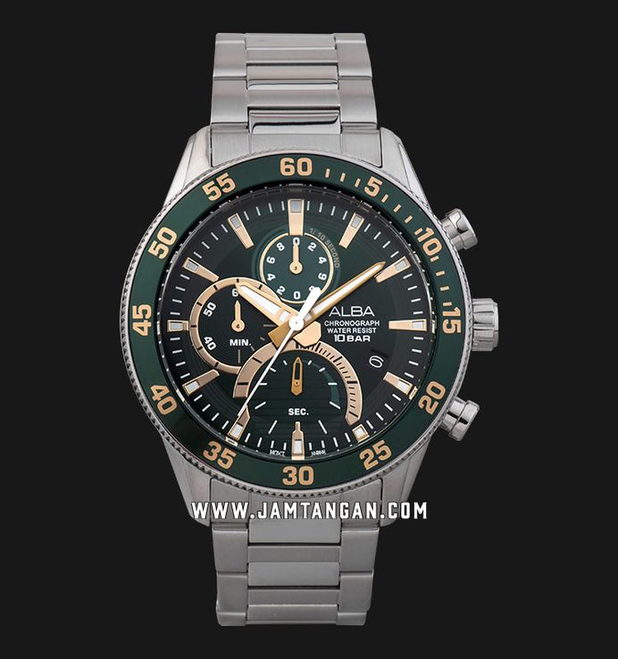 Alba Active AM3889X1 Chronograph Men Green Dial Stainless Steel Strap