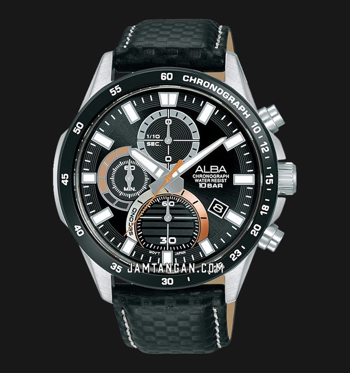 Alba Active AM3975X1 Chronograph Men Black Dial Black Leather Strap