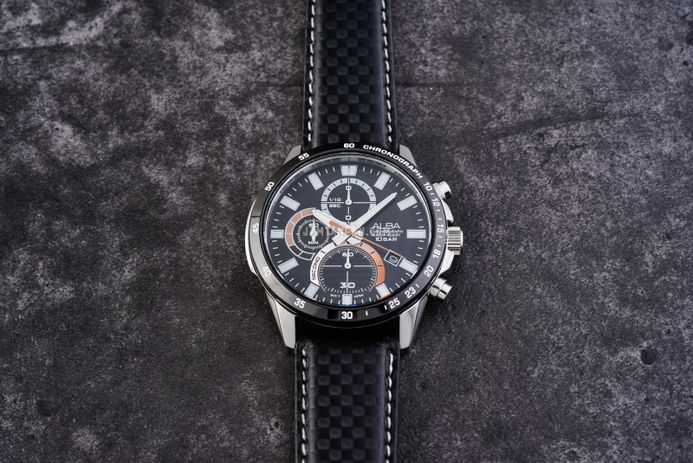 Alba Active AM3975X1 Chronograph Men Black Dial Black Leather Strap
