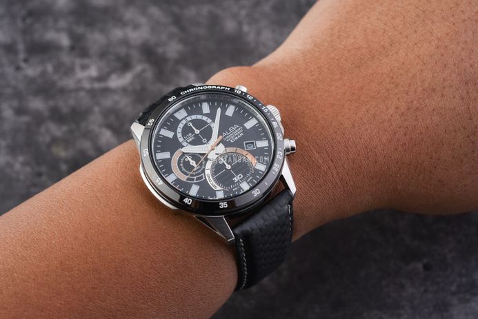Alba Active AM3975X1 Chronograph Men Black Dial Black Leather Strap