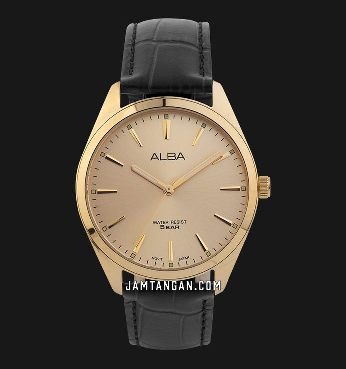 Alba ARX122X1 Men Gold Dial Black Leather Strap