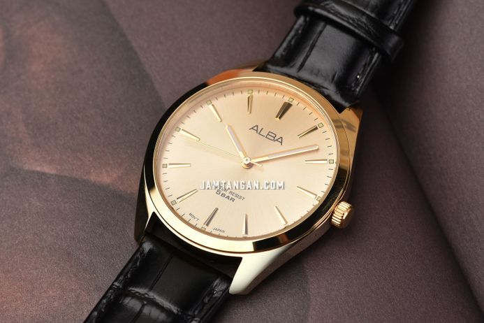 Alba ARX122X1 Men Gold Dial Black Leather Strap