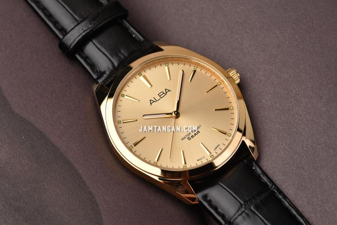 Alba ARX122X1 Men Gold Dial Black Leather Strap