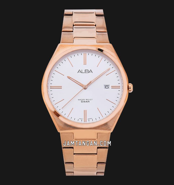 Alba Prestige AS9H96X1 Men Silver Dial Rose Gold Stainless Steel Strap