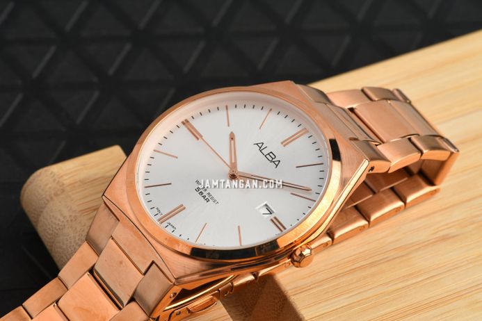 Alba Prestige AS9H96X1 Men Silver Dial Rose Gold Stainless Steel Strap