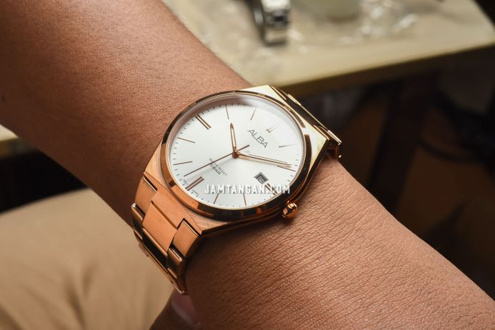 Alba Prestige AS9H96X1 Men Silver Dial Rose Gold Stainless Steel Strap