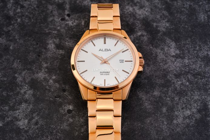 Alba Prestige AS9H98X1 Men Silver Dial Gold Stainless Steel Strap