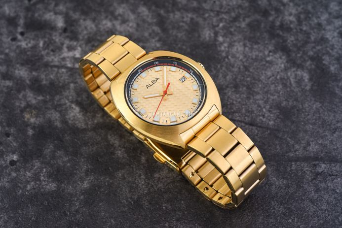 Alba Fashion AS9K80X1 Men Gold Dial Gold Stainless Steel Strap