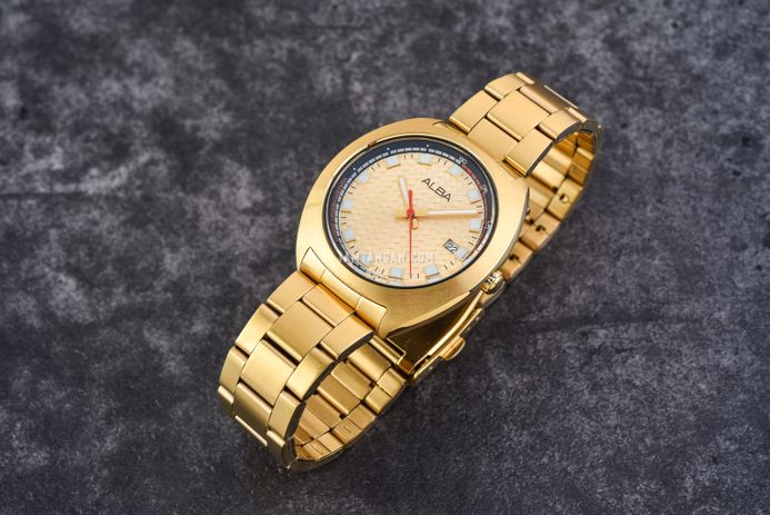 Alba Fashion AS9K80X1 Men Gold Dial Gold Stainless Steel Strap
