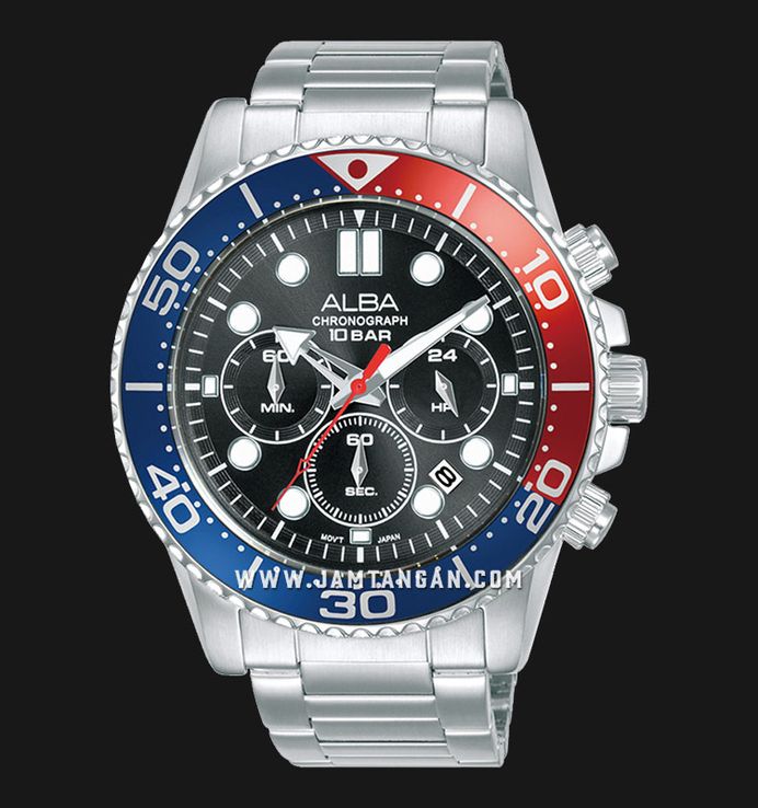 Alba Active AT3J35X1 Men Chronograph Black Dial Stainless Steel Strap