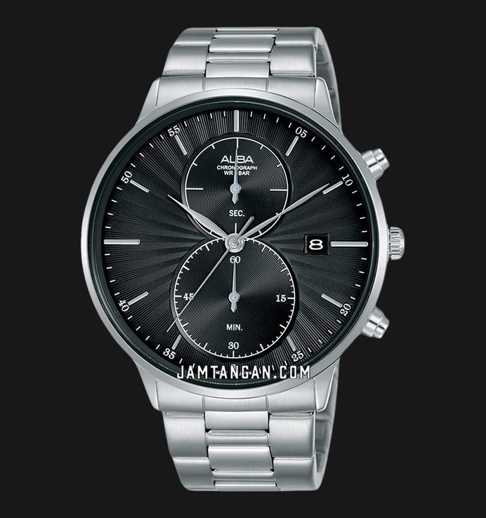 Alba Prestige AW4003X1 Men Chronograph Black Pattern Dial Stainless Steel Strap