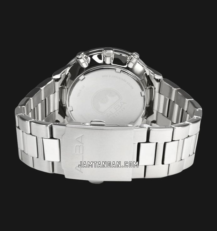 Alba Prestige AW4003X1 Men Chronograph Black Pattern Dial Stainless Steel Strap