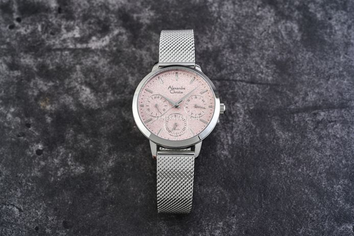 Alexandre Christie Passion AC 2B25 BF BSSLK Ladies Glitter Pink Dial Mesh Strap