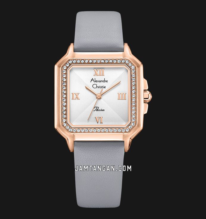 Alexandre Christie Passion AC 2B32 LH LRGSLGR Ladies Silver Dial Grey Leather Strap