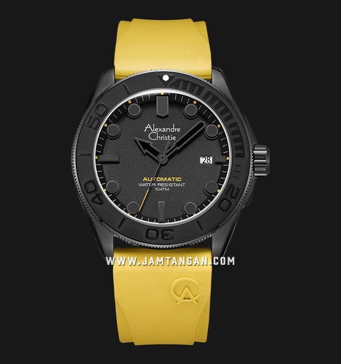 Alexandre Christie Automatic AC 3042 MA RIPBAYL Man Black Dial Yellow Rubber Strap + Ekstra Strap