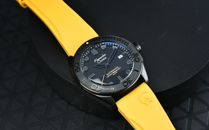 Alexandre Christie Automatic AC 3042 MA RIPBAYL Man Black Dial Yellow Rubber Strap + Ekstra Strap