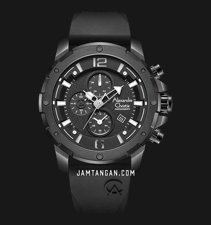 Alexandre Christie Chronograph AC 6410 MC RIPBA Men Black Dial Black Rubber Strap