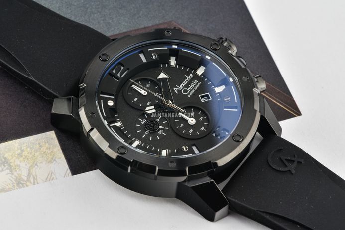 Alexandre Christie Chronograph AC 6410 MC RIPBA Men Black Dial Black Rubber Strap