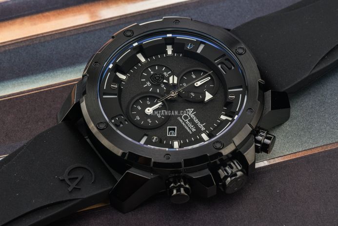Alexandre Christie Chronograph AC 6410 MC RIPBA Men Black Dial Black Rubber Strap