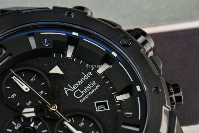 Alexandre Christie Chronograph AC 6410 MC RIPBA Men Black Dial Black Rubber Strap