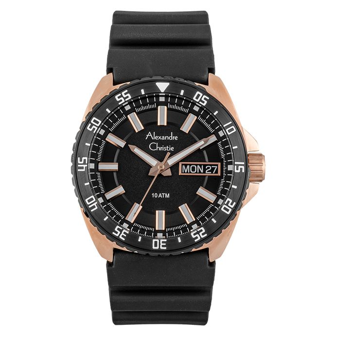 Alexandre Christie AC 6541 ME RBRBA Men Black Dial Black Rubber