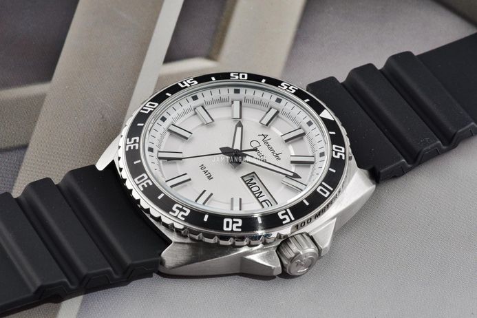 洋楽 Aym Alexandre Christie AC 6541 ME RTBSL Men Silver Dial Black Rubber