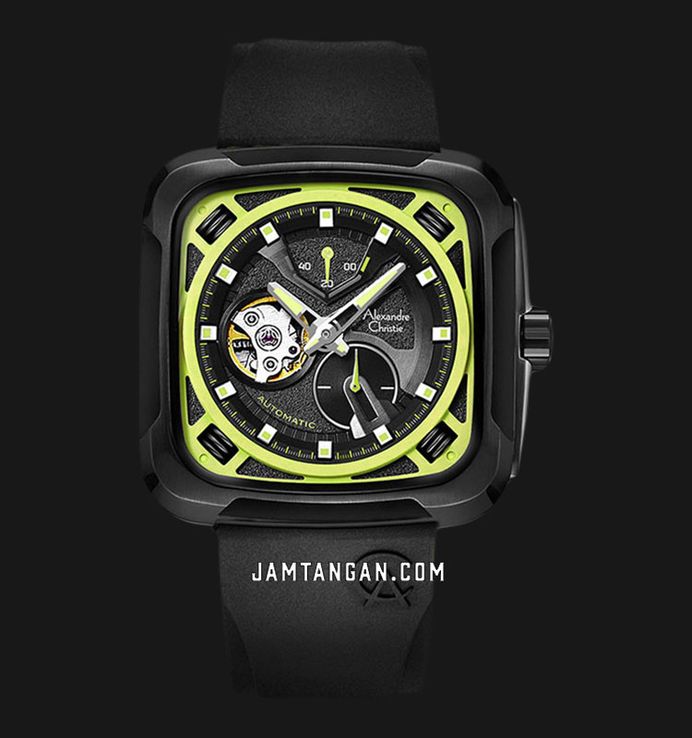 Alexandre Christie Automatic AC 6577 MA RIPBALE V2 Open Heart Dial Black Rubber Strap