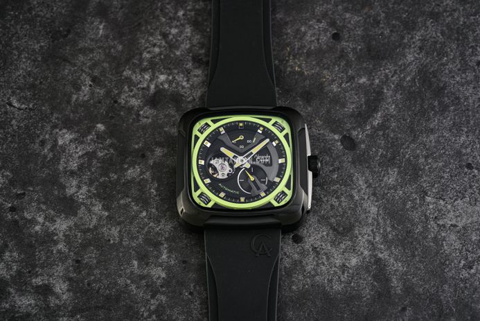 Alexandre Christie Automatic AC 6577 MA RIPBALE V2 Open Heart Dial Black Rubber Strap