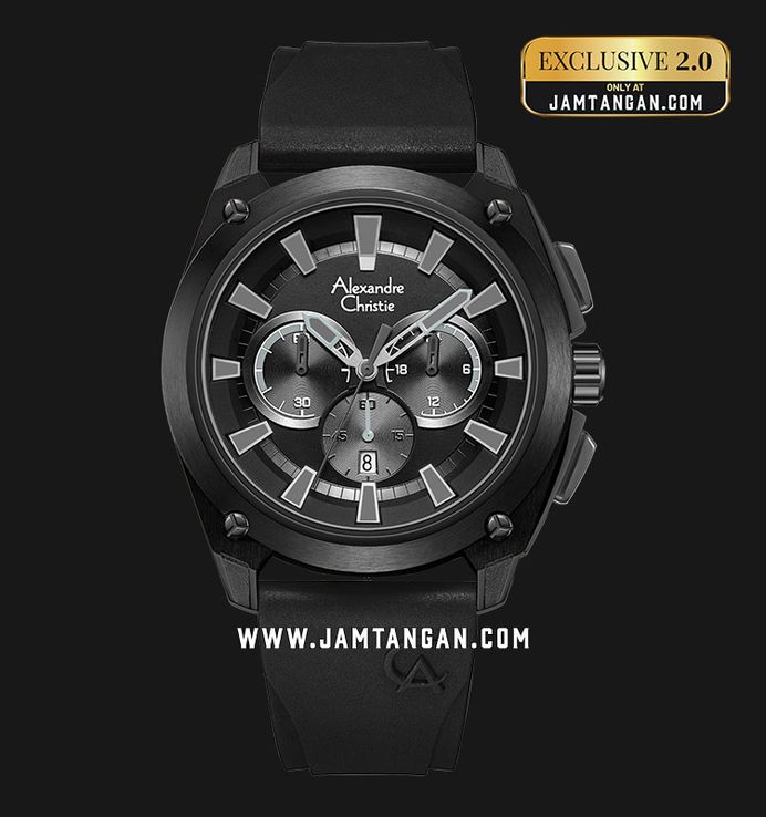 Alexandre Christie Chronograph AC 6612 MC REPBAGR Men Black Rubber Strap Exclusive at Jamtangan.com