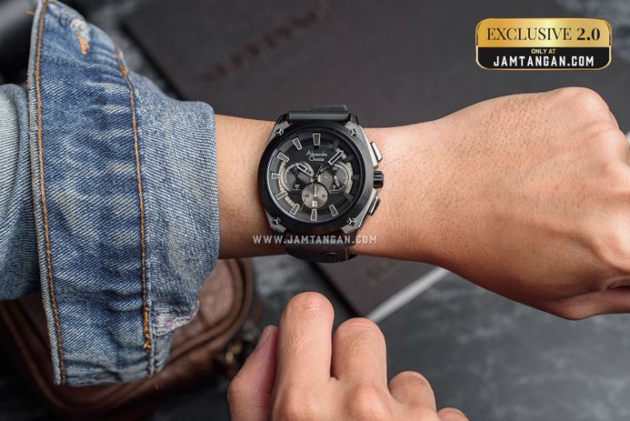 Alexandre Christie Chronograph AC 6612 MC REPBAGR Men Black Rubber Strap Exclusive at Jamtangan.com