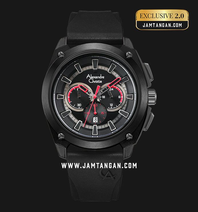 Alexandre Christie Chronograph AC 6612 MC REPBARE Men Black Rubber Strap Exclusive at Jamtangan.com