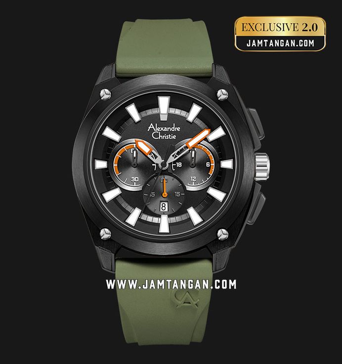Alexandre Christie Chronograph AC 6612 MC RTBBAGN Men Green Rubber Strap Exclusive at Jamtangan.com