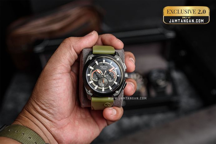 Alexandre Christie Chronograph AC 6612 MC RTBBAGN Men Green Rubber Strap Exclusive at Jamtangan.com