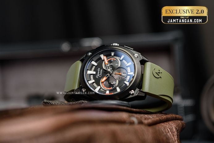 Alexandre Christie Chronograph AC 6612 MC RTBBAGN Men Green Rubber Strap Exclusive at Jamtangan.com