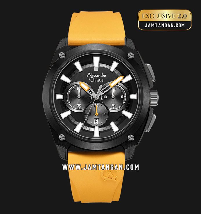 Alexandre Christie Chronograph AC 6612 MC RTBBAYL Men Yellow Rubber Strap Exclusive at Jamtangan.com