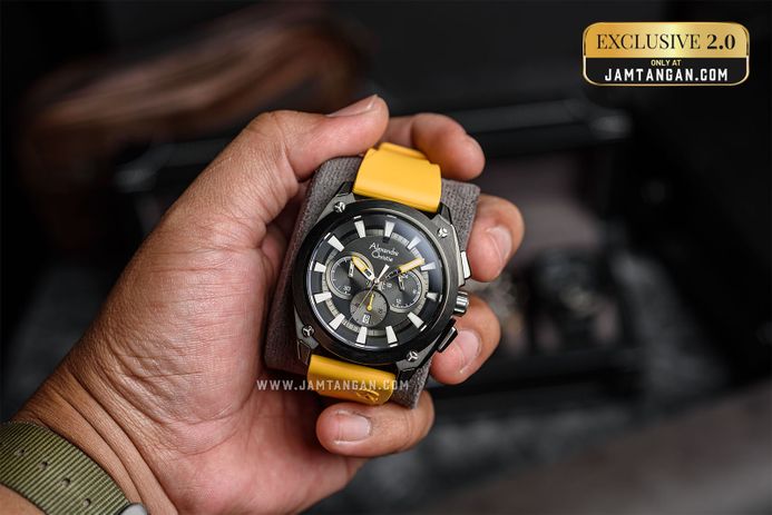 Alexandre Christie Chronograph AC 6612 MC RTBBAYL Men Yellow Rubber Strap Exclusive at Jamtangan.com