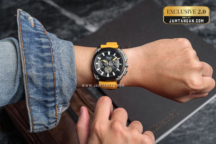 Alexandre Christie Chronograph AC 6612 MC RTBBAYL Men Yellow Rubber Strap Exclusive at Jamtangan.com