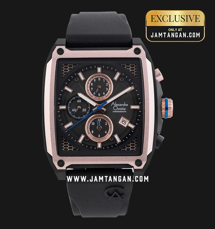 Alexandre Christie Chronograph AC 6614 MC RBRBARG Men Black Rubber Strap Exclusive at Jamtangan.com