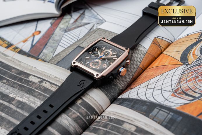 Alexandre Christie Chronograph AC 6614 MC RBRBARG Men Black Rubber Strap Exclusive at Jamtangan.com
