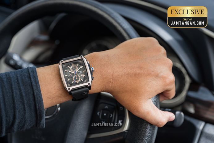 Alexandre Christie Chronograph AC 6614 MC RBRBARG Men Black Rubber Strap Exclusive at Jamtangan.com