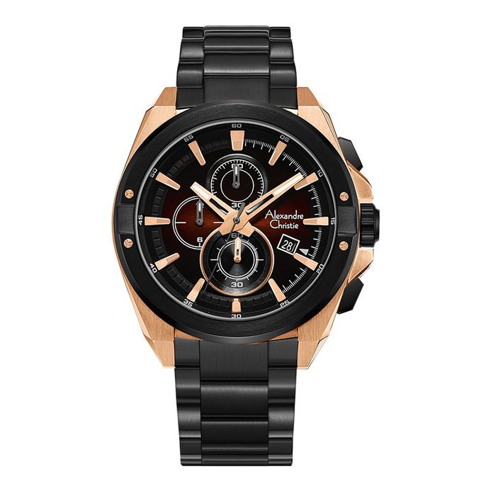 Alexandre Christie Chronograph AC 6623 MC BBRDB Men Dual Tone Dial Black  Stainless Steel Strap