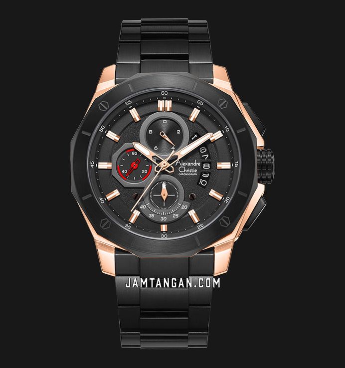 Alexandre Christie Chronograph AC 6632 MC BBRBA Men Black Dial Black Stainless Steel Strap