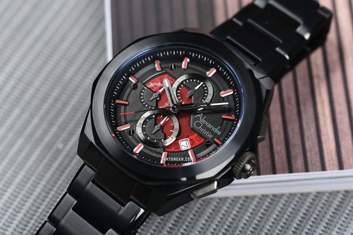 Alexandre Christie Chronograph AC 6645 MC BIPBARE Men Transparency Dial Black Stainless Steel Strap