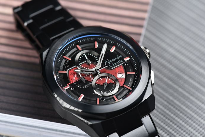 Alexandre Christie Chronograph AC 6645 MC BIPBARE Men Transparency Dial Black Stainless Steel Strap