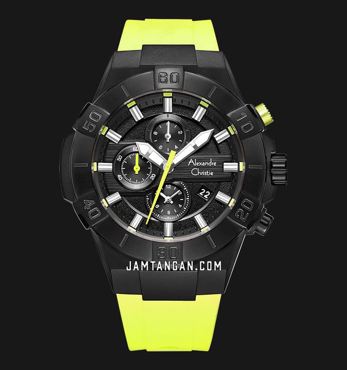Alexandre Christie Chronograph AC 6649 MC RIPBALE Men Black Dial Lime Green Rubber Strap
