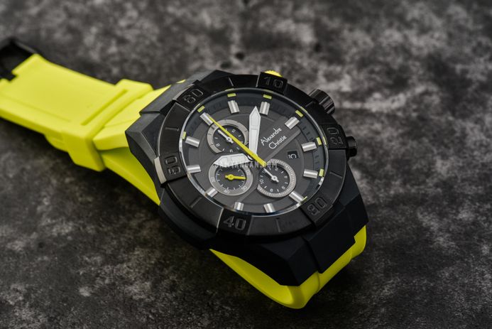Alexandre Christie Chronograph AC 6649 MC RIPBALE Men Black Dial Lime Green Rubber Strap