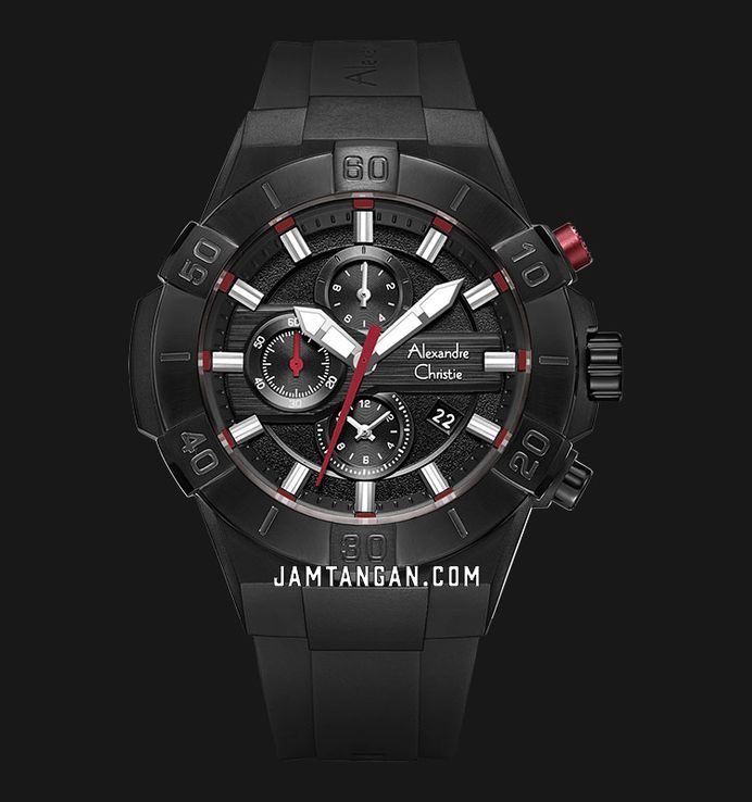 Alexandre Christie Chronograph AC 6649 MC RIPREBA Men Black Dial Black Rubber Strap
